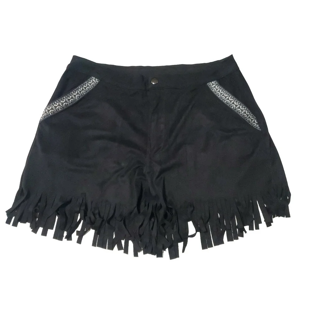 Fringed Shorts POL Suede-Like Shorts Women's‎ Size Medium Black